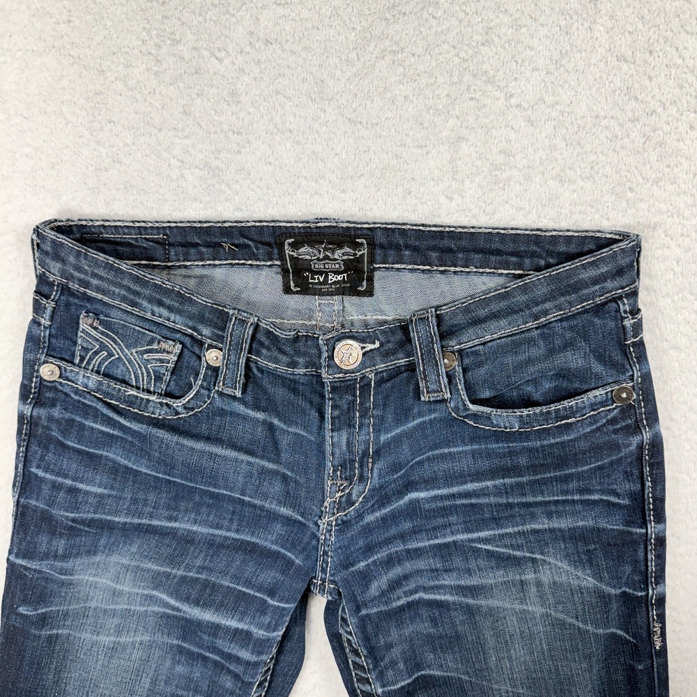 Big Star Liv Boot Jeans Womens 30R (33x31) Dark Wash Bootcut Denim Thick Stitch - Picture 4 of 11